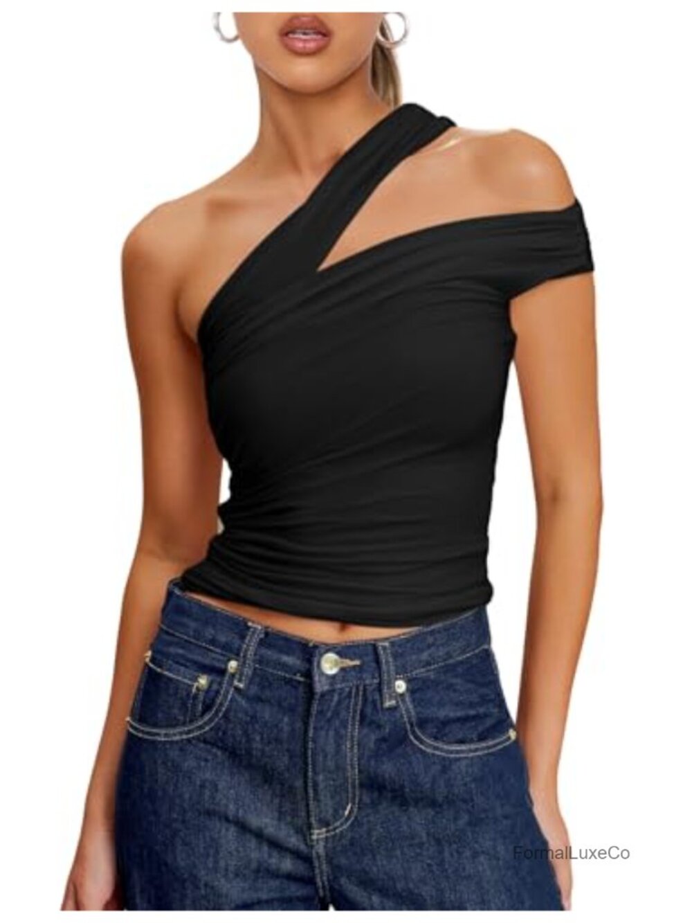 Off Shoulder Cut Out Fitted Sleeveless Cami Tank Top Cotton Spandex